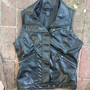 paper tee Black Faux Leather Moto Vest with Zipper Pockets